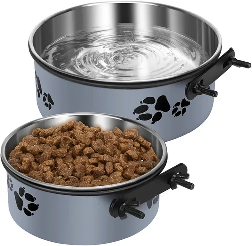 Miniatura 11 de Tazón de Agua Colgante para Perrera, ShineMe Paquete de 2 Tazones de Acero Inoxidable para Comida y Agua para Jaula de Perro, Jaula, Tazones