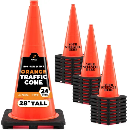 Miniatura 75 de Xpose Safety Cono de tráfico verde lima de 28 pulgadas, paquete de 4, cono de seguridad de PVC de alta calidad para estacionamiento, precaución