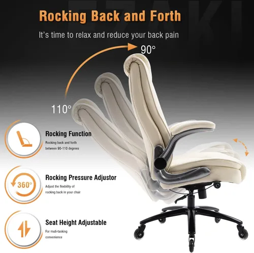 Miniatura 6 de EZAKI Silla de oficina con respaldo alto, brazos abatibles, silla ejecutiva de escritorio para computadora, soporte lumbar integrado, acolchado Beige