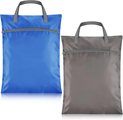 Miniatura 12 de 2 bolsas de lavandería de viaje impermeables con asa, bolsa de ropa sucia para viajes, cesta de lavandería colgante con dos bolsillos con Gris