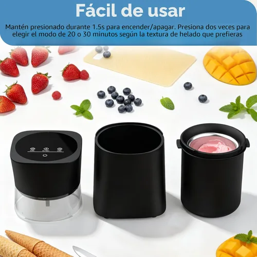 Miniatura 3 de Máquina para hacer helados con tazón precongelado, máquina de helados casera recargable, máquina eléctrica de helado pequeña de 20/30 minutos