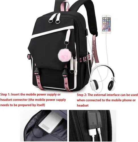 Mochila de Moda con Tendencia Anime Cosplay Mochila para Laptop con USB y Lindo Patrón de Dibujos Animados (rosa 1) (rosa 1)