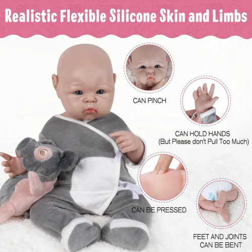 Miniatura 3 de Vollence Muñeca de bebé de silicona realista de cuerpo completo de 19 pulgadas que parece un niño real, muñeca de bebé real realista Reborn - niño