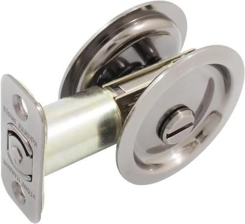 Miniatura 6 de Stone Harbor Hardware Cerradura de puerta de bolsillo redondo, función de privacidad, fondo de 2-3/8", níquel antiguo