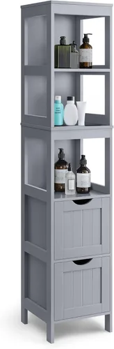 Miniatura 8 de VASAGLE - Gabinete de piso de baño, organizador de almacenamiento de baño, unidad de esquina multifuncional, 2 cajones, 35 pulgadas de altura, gris