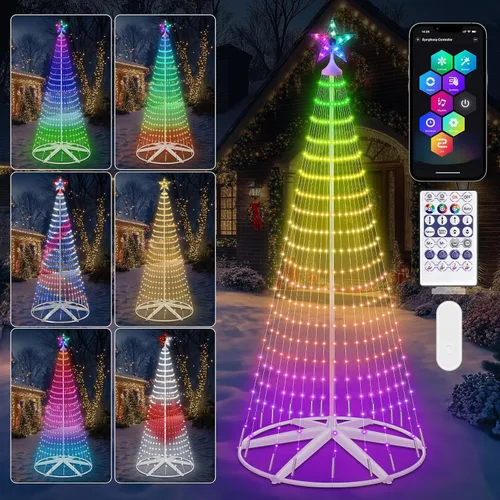 Miniatura 9 de Árbol de Navidad iluminado con conos, 250 luces LED de 1.8 m con 11 modos de iluminación, temporizador, control remoto, árbol artificial de Navidad