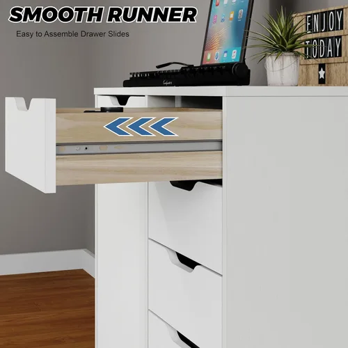 Miniatura 6 de Panana - Cómoda de 5 cajones con 1 puerta, cómoda de madera con cajones y ruedas, gabinete de almacenamiento para oficina y dormitorio, mueble