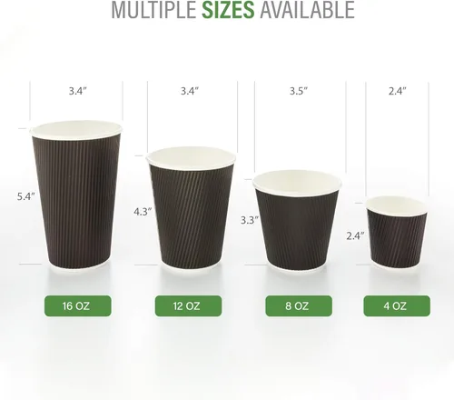 Miniatura 3 de 500 unidades de tazas desechables negras de 4 onzas para bebidas calientes con diseño de pared ondulada: no necesita mangas - Perfectas para Negro