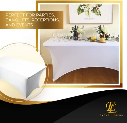 Miniatura 5 de Mantel cubremesa elastizado, rectangular, de 6 ft, de lino de lycra ajustado, para cubrir la mesa de DJ, artesanos, vendedores, bodas, fiestas