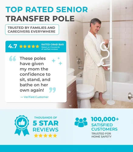 Miniatura 9 de Stander Wonder Pole Plus with Rotating Double Grab Bar, Tension Mounted Security Pole for Seniors & Elderly Adults, No-Drill Floor to Ceiling