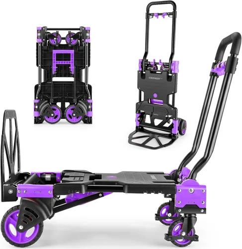 Miniatura 13 de Carretilla de mano plegable de 330 libras para trabajo pesado, combinación de cuatro ruedas y dos ruedas, carrito convertible con mango retráctil