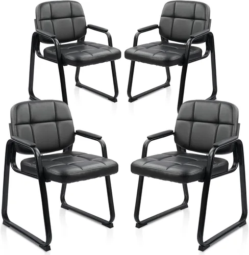 Miniatura 11 de CLATINA Sillas de recepción de espera sin ruedas, silla de invitados de cuero con brazos acolchados, modernas sillas de escritorio de oficina marrón