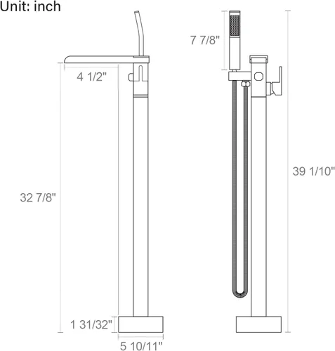 Miniatura 2 de BAGNOLUX Grifo de bañera de latón macizo para montaje en el suelo, grifo de bañera independiente, relleno de bañera independiente, boquilla Brushed