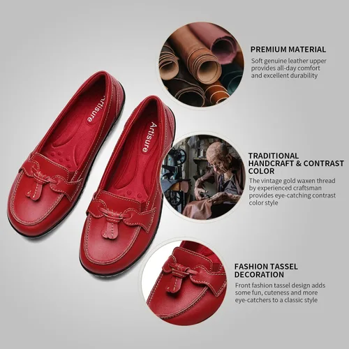 Miniatura 3 de Artisure Mocasines de cuero clásicos y cómodos para mujer, estilo casual, con borlas, bonitos zapatos de vestir para el trabajo, oficina, zapatos