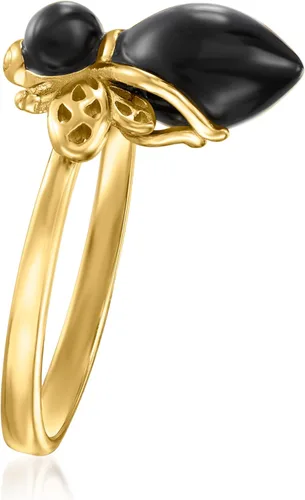 Miniatura 3 de Ross-Simons Anillo de abejorro de ónix negro en oro de 18 quilates sobre plata esterlina
