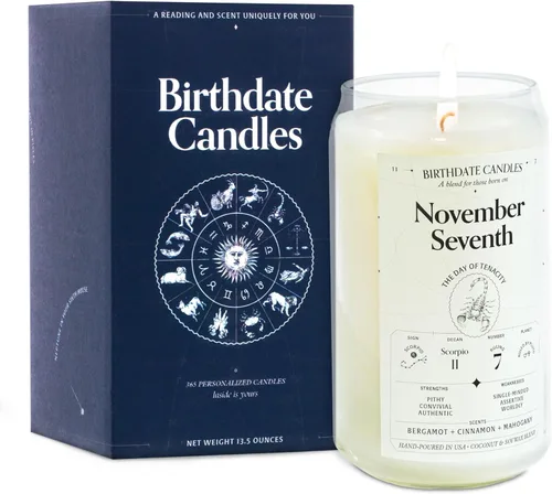 Miniatura 96 de Velas con fecha de nacimiento, 28 de octubre, velas perfumadas del zodiaco de Escorpio, regalo de cumpleaños, aroma a bergamota, canela y caoba