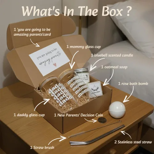Miniatura 7 de Regalos para padres recién nacidos para parejas, regalos para mamá y papá, cesta de regalo de embarazo para futuros padres, juego de regalo de baby