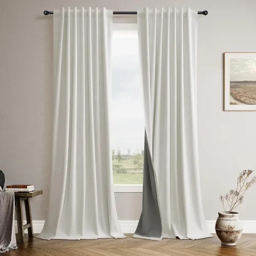 Miniatura 10 de Cortinas 100% Opacas Verde Oscuro 72 Pulgadas de Largo 2 Paneles para Dormitorio Aislantes Textura de Lino Sólido Cortinas Oscurecedoras
