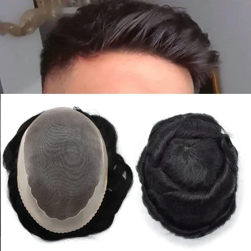 Miniatura 9 de Sistema de reemplazo de cabello Remy 100% humano con revestimiento de poliéster alrededor de unidades de cabello para hombre, postizo negro