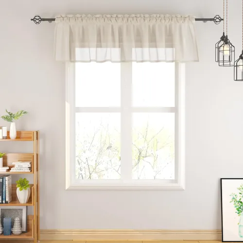 Miniatura 6 de Cenefas traslúcidas beige de 18 pulgadas, cortinas para ventana de sala de estar, dormitorio, cocina, mini paneles de cortina cortos pequeños