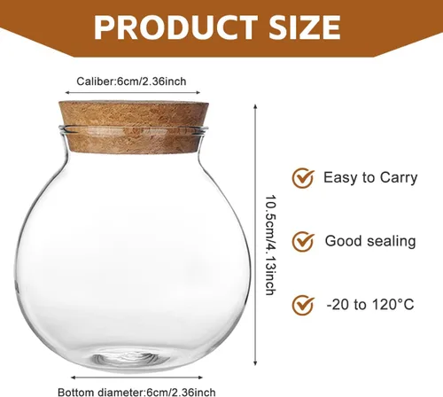 Miniatura 2 de Tarro redondo de vidrio transparente de 16.9 fl oz, con tapón de corcho