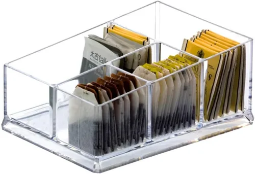 Miniatura 11 de YTBH-08328 - Organizador de bolsas de té de acrílico, caja de té, soporte con tapa para bolsas de té, café, paquetes pequeños, edulcorantes