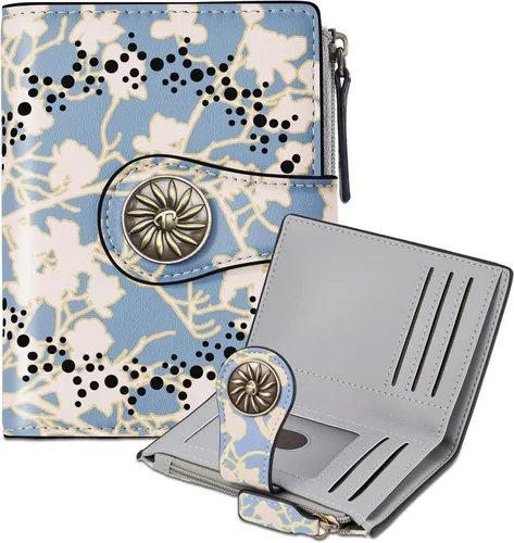 Miniatura 29 de Tipmile - Cartera pequeña para mujer, cartera de cuero con bloqueo RFID, plegable con bolsillo para monedas y con cremallera, Beige, Casual
