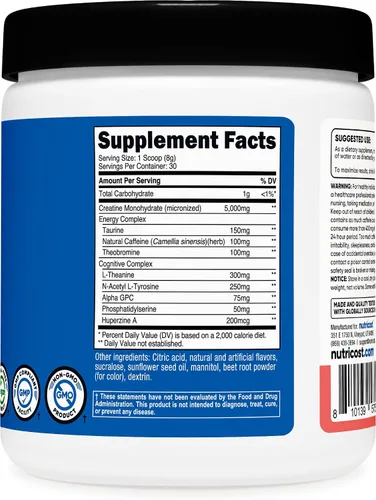 Miniatura 5 de Nutricost Creatina + Energía 30 porciones (sabor a sandía) – 5,000 mg de monohidrato de creatina + 350 mg de complejo energético por porción