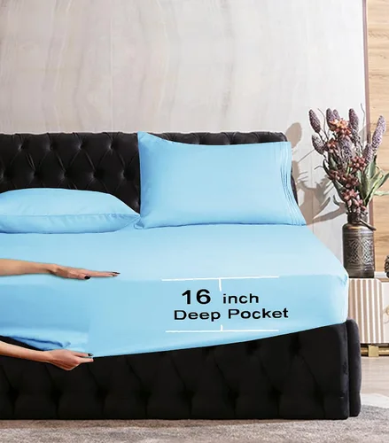 Miniatura 2 de Elegant Comfort Lujosa sábana bajera de 1500 hilos de calidad egipcia resistente a las arrugas, 1 pieza, elástico en todo el contorno, bolsillo