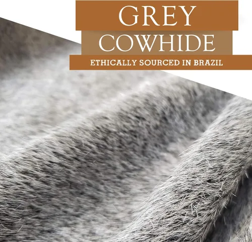 Miniatura 6 de Sunshine Cowhides Alfombra de piel de vaca 100% genuina, color gris, alfombra de estilo moderno de piel de animal y alfombra para sala de estar
