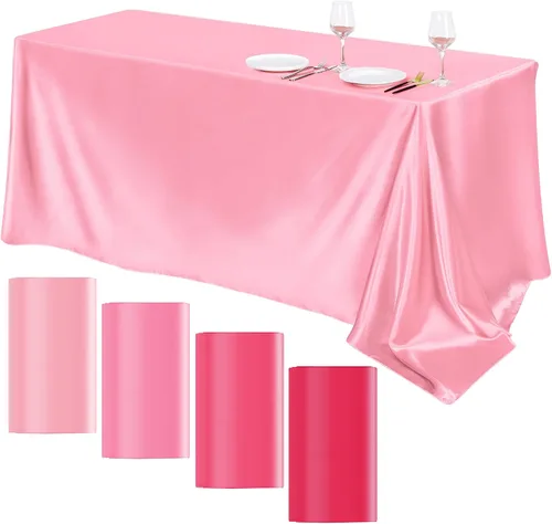 Miniatura 9 de TURSTIN Paquete de 4 manteles de satén negro de 102 x 58 pulgadas, mantel rectangular de seda brillante, tela suave, decoración de mesa para bodas