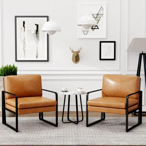 Miniatura 8 de ALISH Sillas de acento, sillón tapizado, sillas modernas de sala de estar, sillón de lino con brazos laterales, sillas de lectura con patas de metal