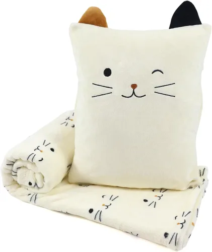 Miniatura 11 de Juego de almohada y cobija de viaje 3 en 1 para niños - 102x152cm, almohada de felpa con calentador de manos, cobija con diseño de dinosaurio