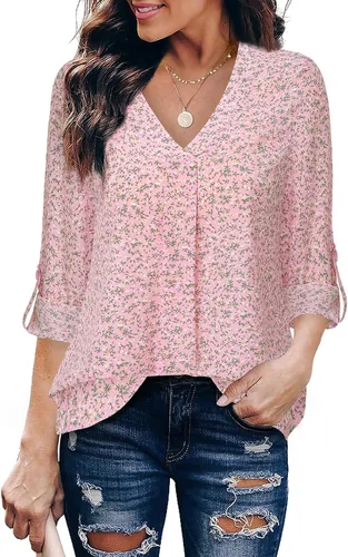 Miniatura 19 de Youtalia Blusas para mujer, elegantes, informales, de negocios, manga 3/4, de gasa, cuello en V, camisas de trabajo y oficina