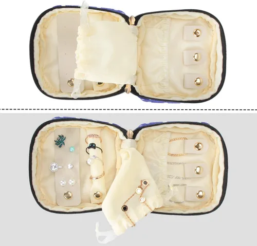 Miniatura 3 de Teamoy Estuche de joyería de viaje pequeño, portátil, para mujer, aretes, collar, accesorios, caja organizadora, lunares morados