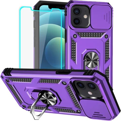 Miniatura 11 de HNHYGETE Funda para iPhone 12 / iPhone 12 Pro con protector de pantalla: [grado militar de 20 pies probada en caídas] anillo a prueba de golpes