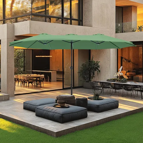 Miniatura 16 de MFSTUDIO Sombrilla de patio de 15 pies con base incluida, sombrilla rectangular grande de mercado de doble cara para exteriores con mango
