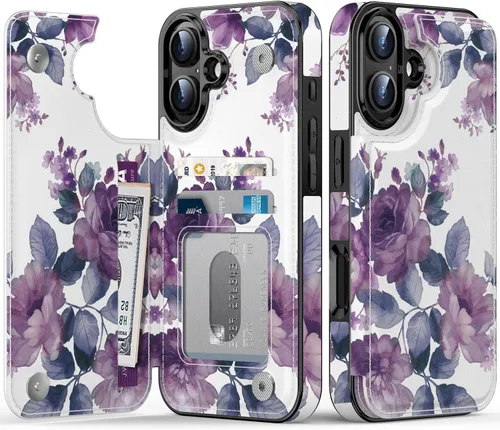 Miniatura 18 de FUNMIKO Funda tipo cartera para iPhone 13 con tarjetero, bloqueo RFID, protección de grado militar y obras de arte impresas con rayos UV, cierre