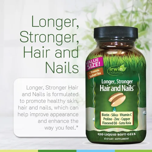 Miniatura 5 de Irwin Naturals Cabello y uñas más largos y fuertes, promueve una textura y fuerza de brillo vibrante, 120 cápsulas blandas líquidas