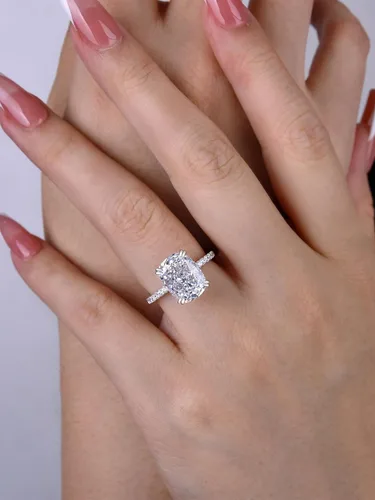 Miniatura 6 de Anillo de compromiso alargado de 4.0 quilates para mujer, anillo de compromiso de plata esterlina con diamantes de imitación