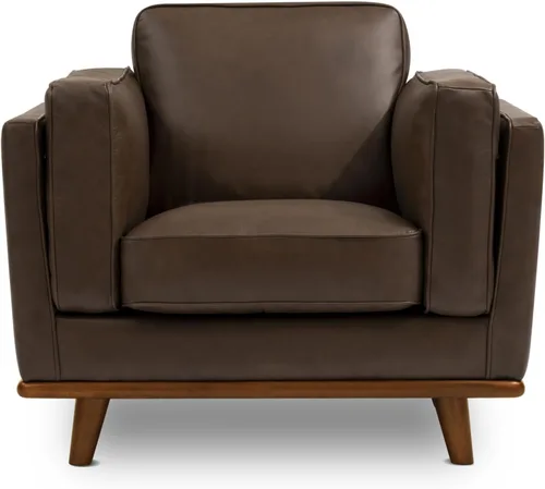 Miniatura 9 de Valencia Artisan Leather Accent Chair, Full-Aniline Leather Upholstery Space-Saving Design for Living Room or Office (Beige)