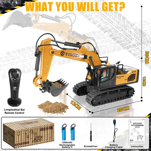 Miniatura 7 de Excavadora de control remoto para niños de 6 a 9 años, juguetes de excavadora controlados por gravedad de 2.4 GHz con luces y sonido, vehículos