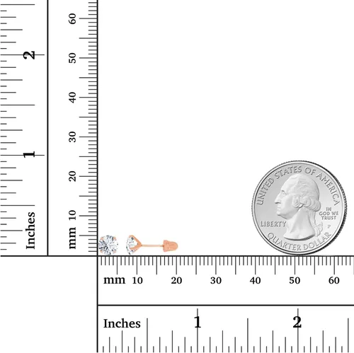 Miniatura 4 de Juego de aretes solitarios de oro macizo de 14 quilates, hipoalergénicos, con piedra natal redonda de 0.197in, Metal Gema Piedra, Circonia cúbica