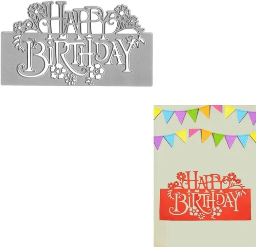 Miniatura 5 de 4 piezas troqueladas para hacer tarjetas, troqueles de corte de feliz cumpleaños Supplies DIY Die Cutters Card Making Stencil Embossing Tool