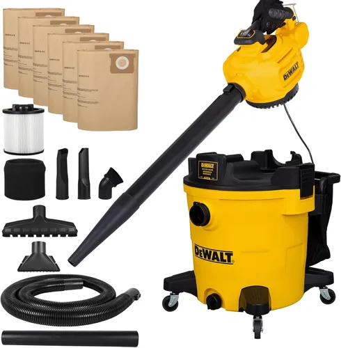 DEWALT Aspiradora de taller húmeda y seca con soplador de hojas desmontable, aspiradora de taller húmeda y seca de 12 galones con bolsa para el