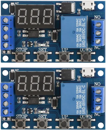 Miniatura 7 de 2 unids 5V Micro USB temporizador relé DC 6-30V ciclo programable retardo temporizador módulo interruptor con pantalla LED digital