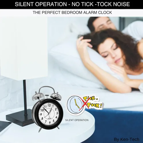 Miniatura 4 de Reloj despertador Atomic Retro Twin Bell para dormitorios. Reloj despertador fuerte para personas que duermen mucho tiempo perfecto para dormitorio
