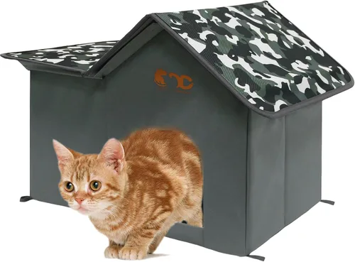 Miniatura 10 de Casa para Gatos al Aire Libre, Refugio Impermeable para Mascotas/Comedor, para Gatos Salvajes/Comunitarios (Camo1)