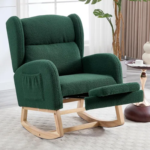 Miniatura 12 de NIOIIKIT Nursery Rocking Chair with Footrest, Teddy Upholstered Glider Chair, Nursery Gliding Recliner with Side Pocket, Glider Rocker for Living
