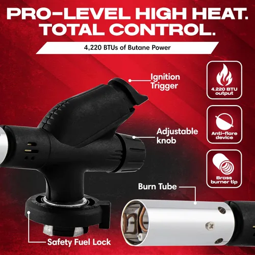Miniatura 3 de Combo de Encendedor de Antorcha de Butano con 4 x 8 oz. de Combustible de Butano de Chef Master, Antorcha de Cocina Recargable para Brulee, Postres